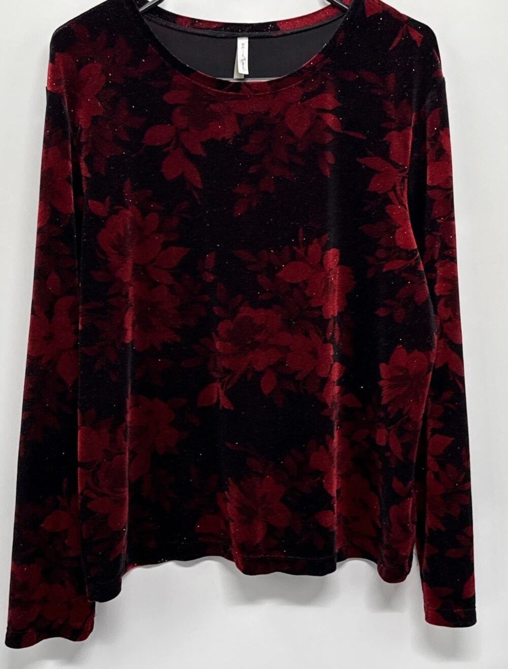 Floral Velvet Top Black Red Sparkly XL Dark Romantic Whimsigoth Fairy Grunge
